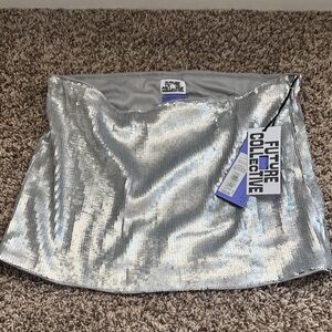 Future Collective Silver Sequin Mini Skirt